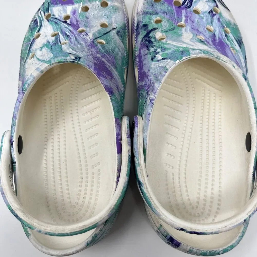 Crocs Classic Marbled Out of this World Clog Sandals Blue and White Women's 8
